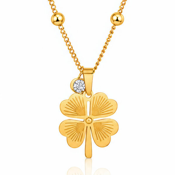 "Four Leaf Clover" PVD Gold-Plated Steel Necklace - Intensity