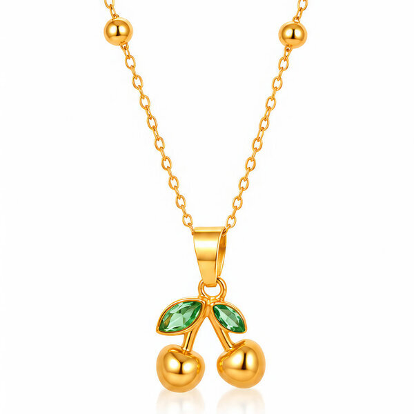 "Cherries" PVD Gold-Plated Steel Necklace - Intensity
