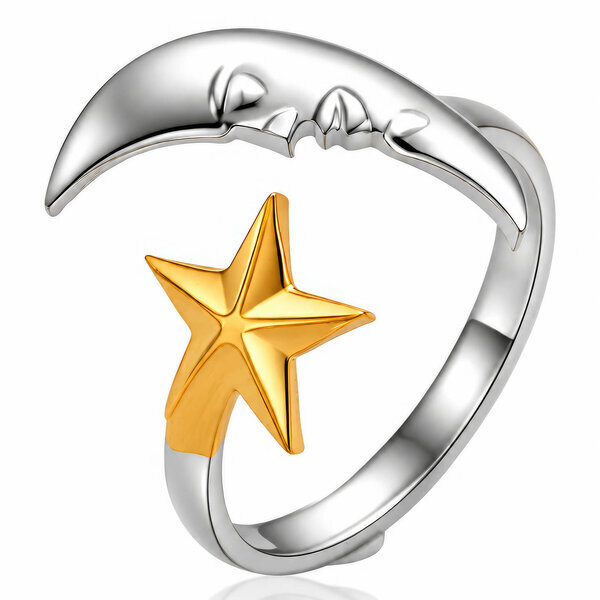 "Moon And Star" PVD Gold-Plated Steel Ring - Intensity