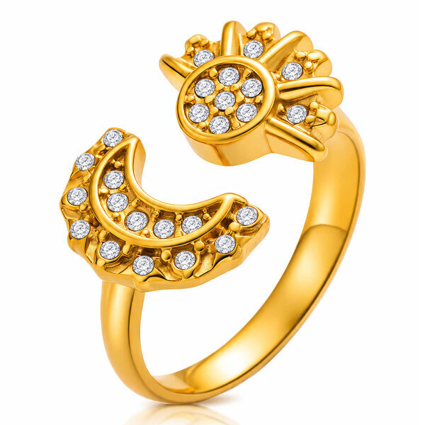 "Crescent And Sun" PVD Gold-Plated Steel Ring - Intensity