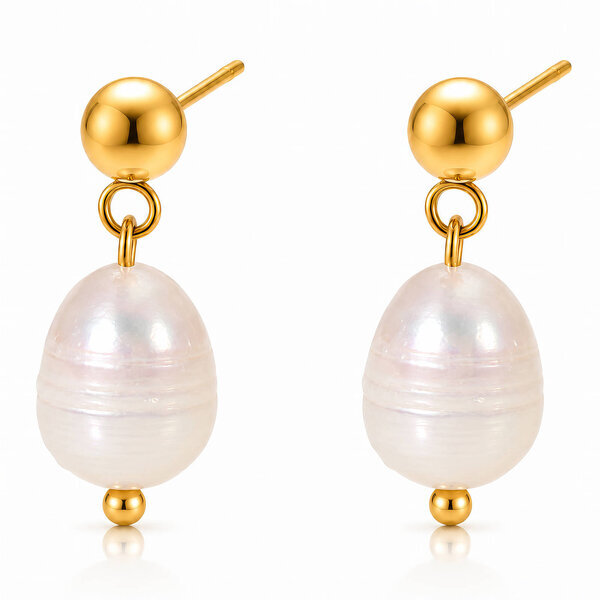 PVD Gold-Plated Steel Earrings with Freshwater Pearl - Intensity