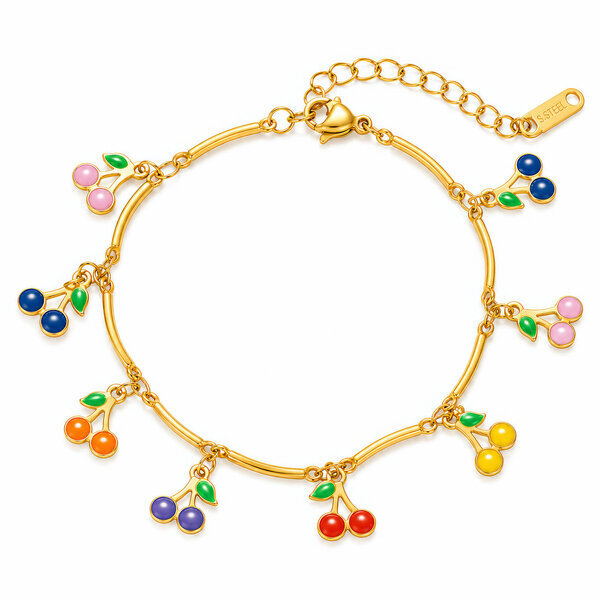 "Cherries" PVD Gold-Plated Stainless Steel Bracelet - Intensity