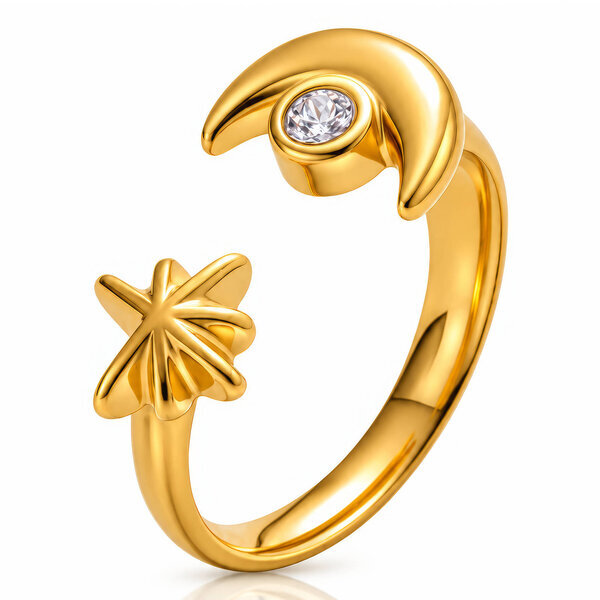 "Crescent And Star" PVD Gold-Plated Steel Ring - Intensity