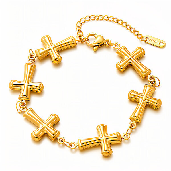 "Crosses" PVD Gold-Plated Steel Bracelet - Intensity