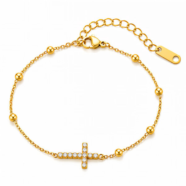 "Cross" PVD Gold-Plated Stainless Steel Bracelet - Intensity