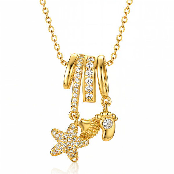 "Starfish And Seashell" PVD Gold-Plated Brass Necklace - Intensity