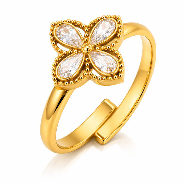 "Four Leaf Clover" PVD Gold-Plated Steel Ring - Intensity