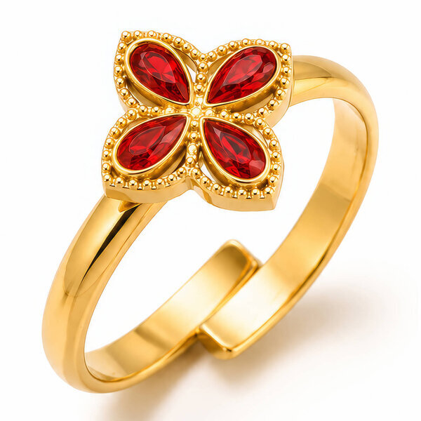 "Four Leaf Clover" PVD Gold-Plated Steel Ring - Intensity