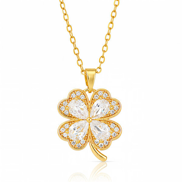 "Four Leaf Clover" PVD Gold-Plated Steel Necklace - Intensity