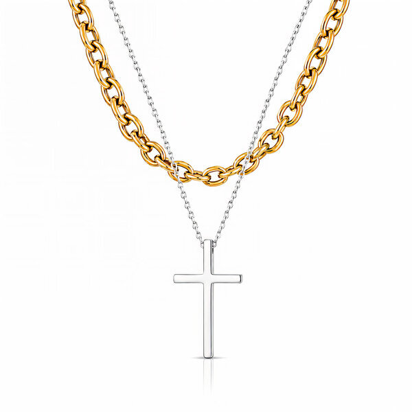 "Cross" PVD Gold-Plated Stainless Steel Necklace - Intensity