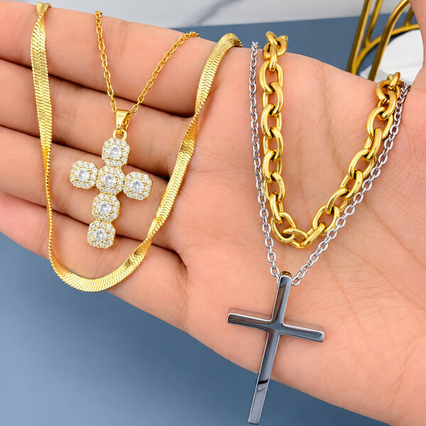 "Cross" PVD Gold-Plated Stainless Steel Necklace - Intensity