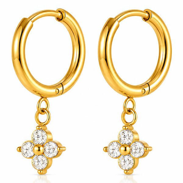 "Flowers" Earrings, 18K Gold Plated Steel