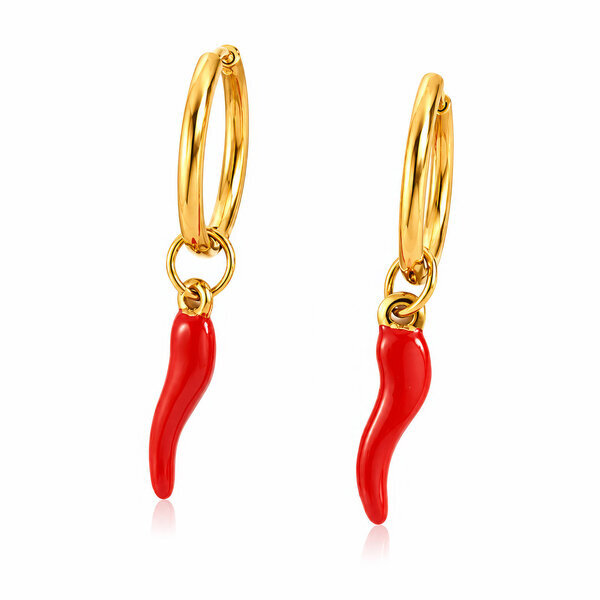 "Chili" Earrings, 18K Gold Plated Steel