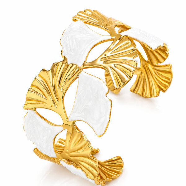 "Ginkgo Leaves" PVD Gold-Plated Steel Bracelet - Intensity