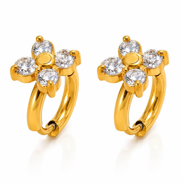 "Flowers" PVD Gold-Plated Steel Earrings - Ear Stack