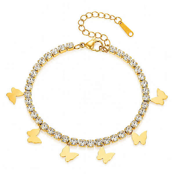 "Butterflies" Bracelet, 18K Gold Plated Steel