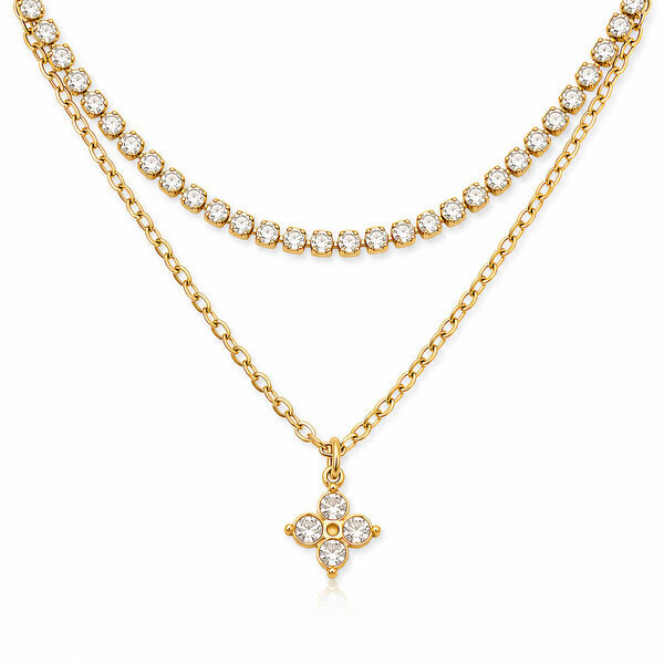 "Flower" Necklace, 18K Gold Plated Steel