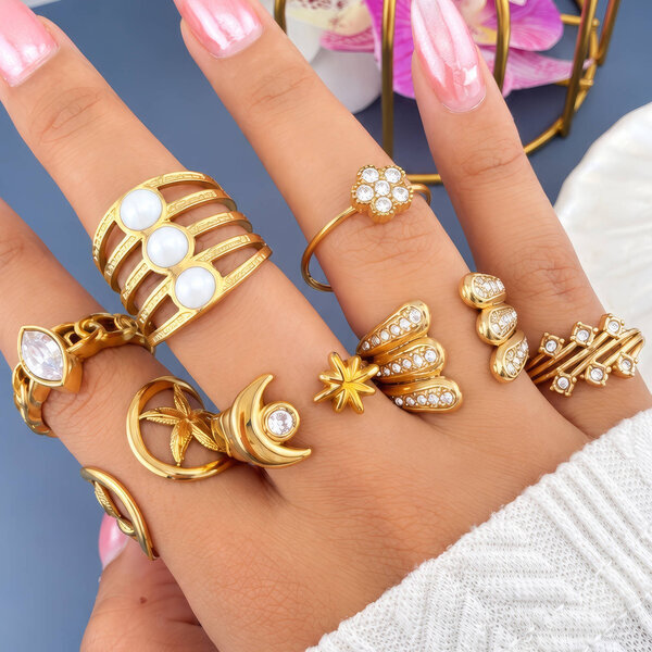 "Flower" PVD Gold-Plated Stainless Steel Ring - Intensity