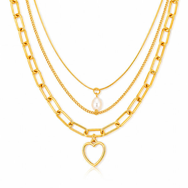 "Heart" Necklace, 18K Gold Plated Steel