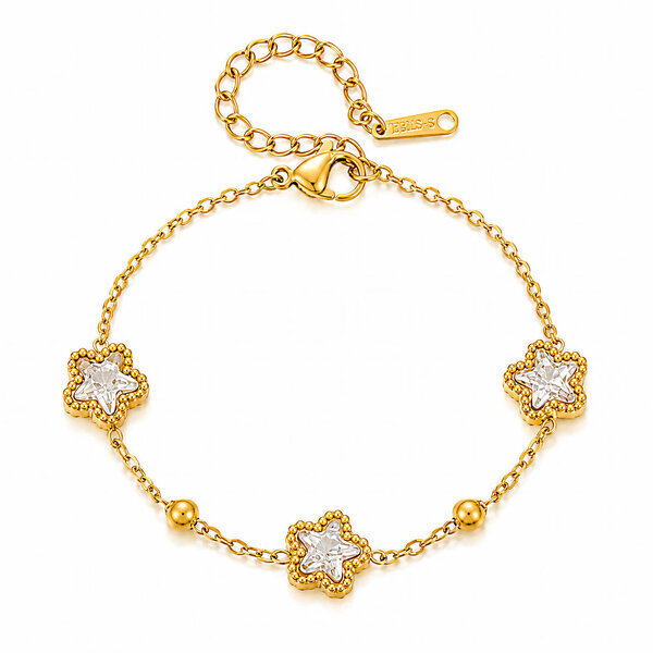 "Flowers And Star" Bracelet, 18K Gold Plated Steel