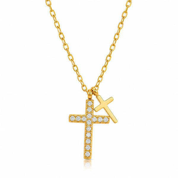 "Crosses" Necklace, 18K Gold Plated Steel