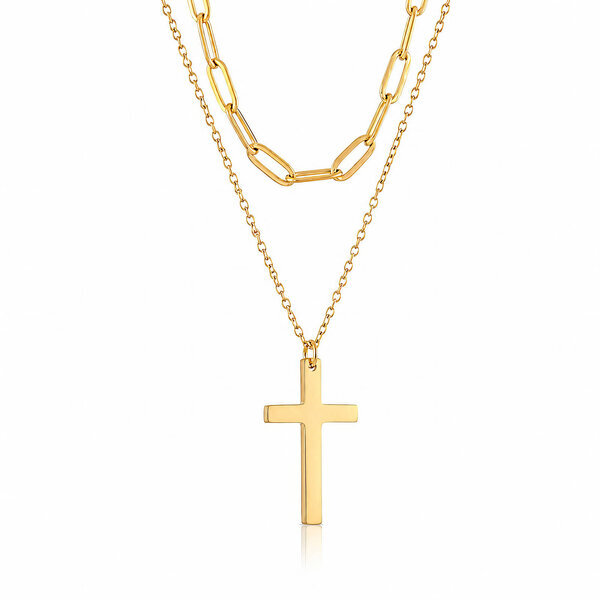 "Crosse" Necklace, 18K Gold Plated Steel