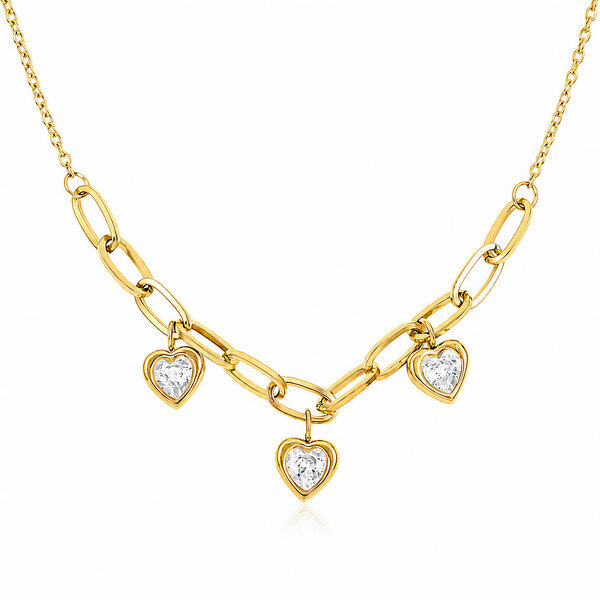 "Hearts" Necklace, 18K Gold Plated Steel