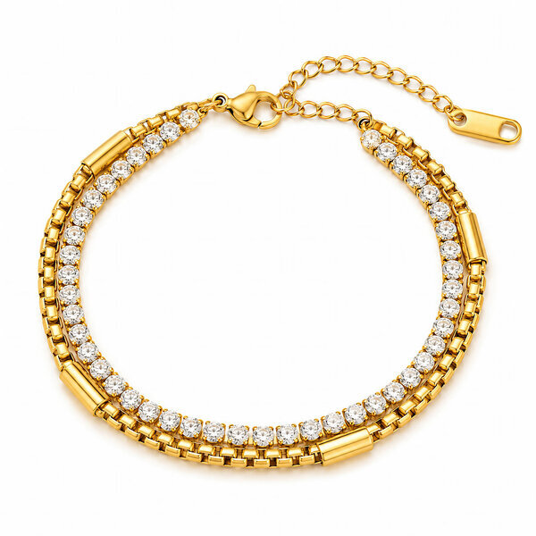 "Tennis" Bracelet, 18K Gold Plated Steel