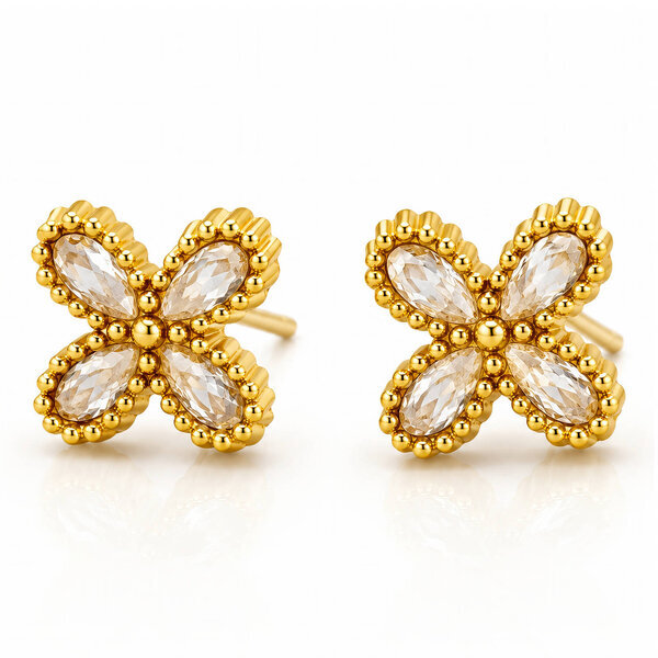 "Flowers" Earrings, 18K Gold Plated Steel