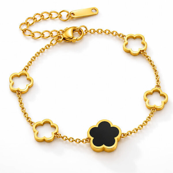 "Flowers" Bracelet, 18K Gold Plated Steel