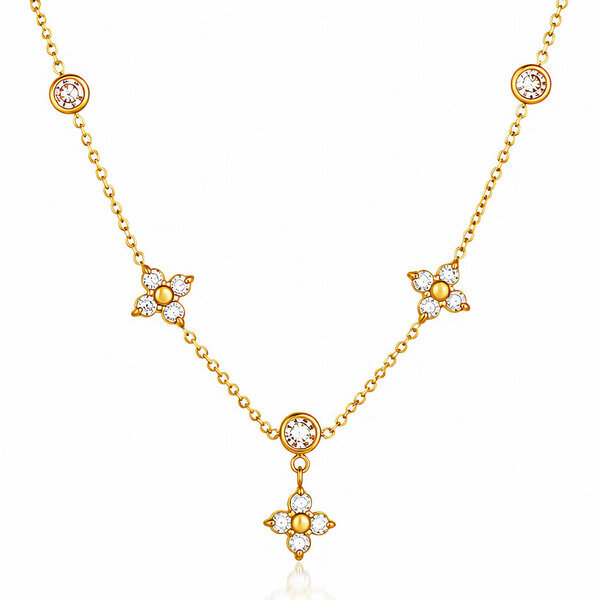 "Flower Meadow" Necklace, 18K Gold Plated Steel