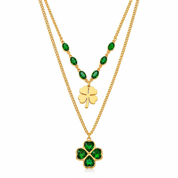 "Four Leaf Clovers" Necklace, 18K Gold Plated Steel