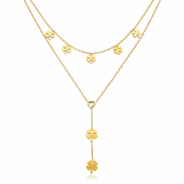 "Four Leaf Clovers" PVD Gold-Plated Stainless Steel Necklace - Intensity