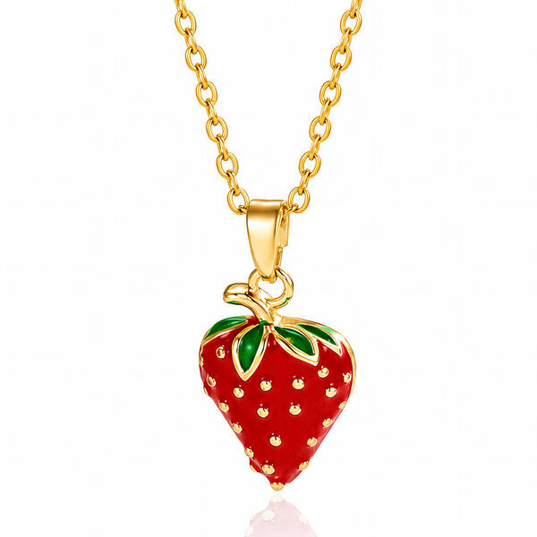"Strawberry" Necklace, 18K Gold Plated Steel