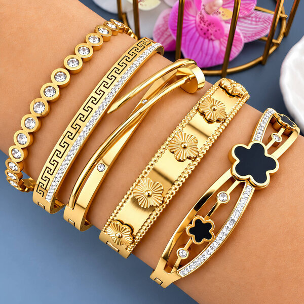 "Flower Meadow" PVD Gold-Plated Steel Bracelet - Intensity