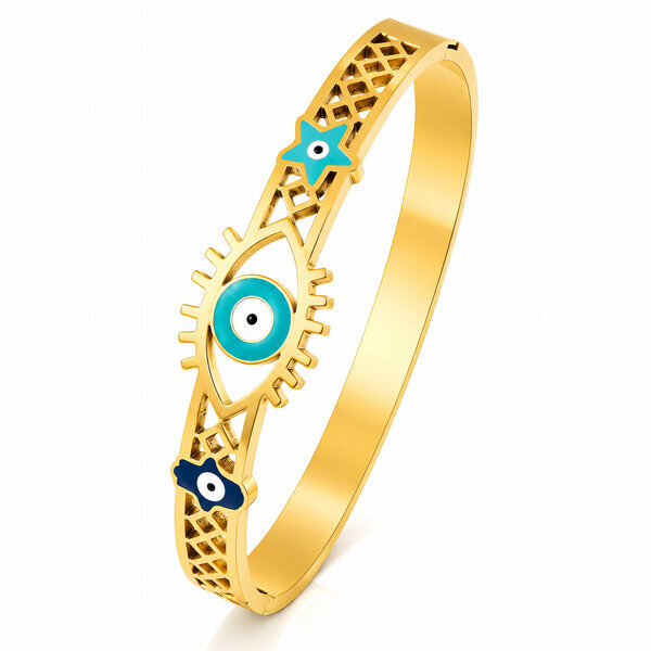 18K gold plated Stainless steel  "Evil Eyes" bracelet, Intensity