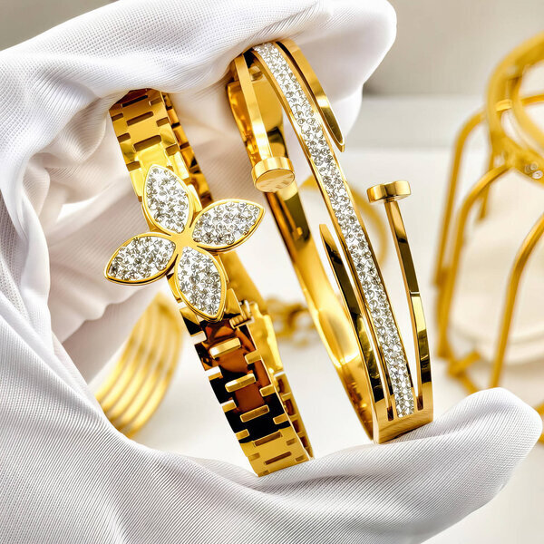 "Flower" PVD Gold-Plated Steel Bracelet - Intensity