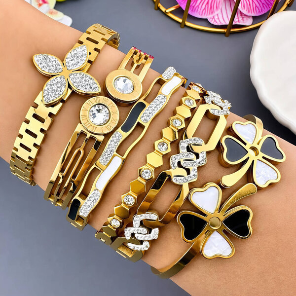 "Flower" PVD Gold-Plated Steel Bracelet - Intensity