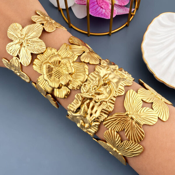 "Flower Meadow" PVD Gold-Plated Steel Bracelet - Intensity