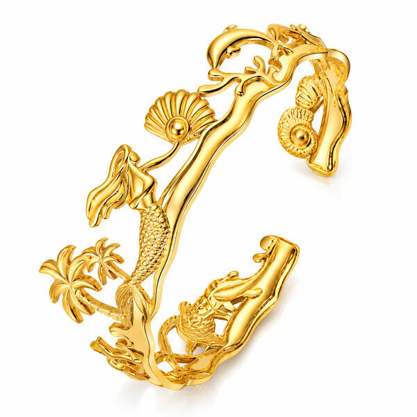 "Starfish And Seashell" Bracelet, 18K Gold Plated Steel