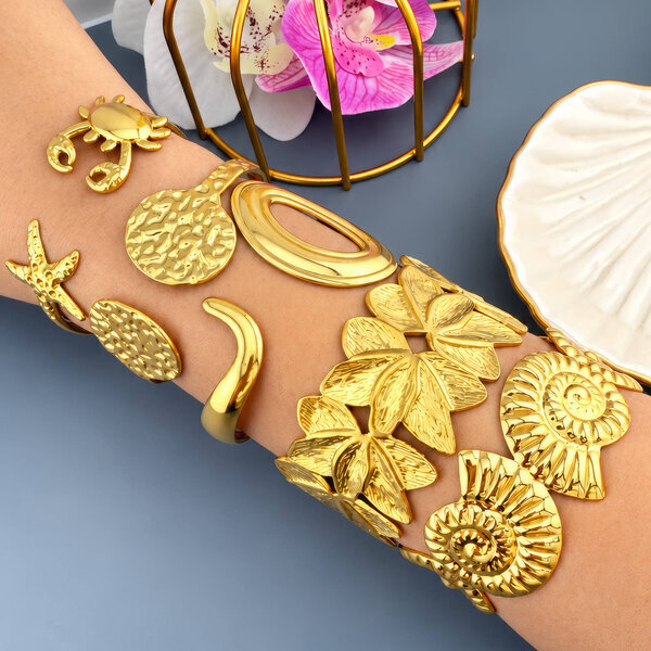 "Leaves" PVD Gold-Plated Steel Bracelet - Intensity