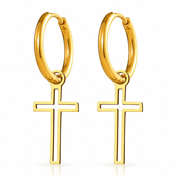 "Crosses" Earrings, 18K Gold Plated Steel