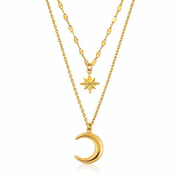 "Crescent And Star" PVD Gold-Plated Steel Necklace - Intensity