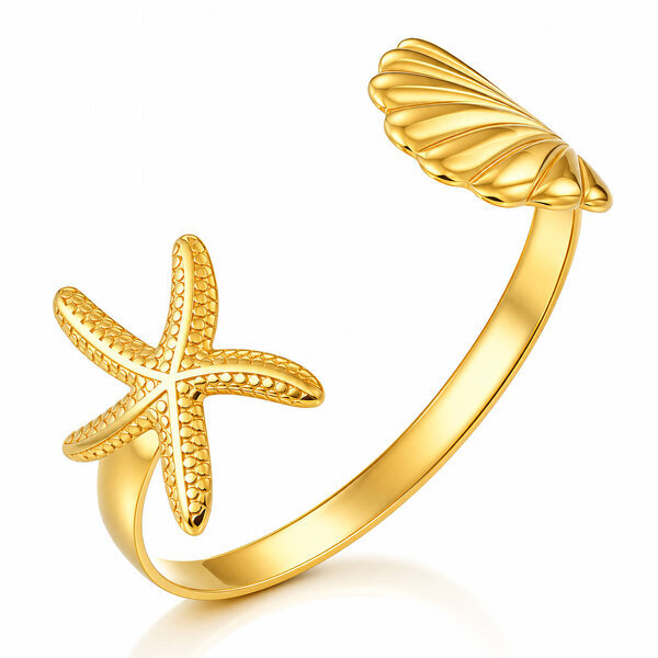 "Starfish And Seashell" PVD Gold-Plated Steel Bracelet - Intensity