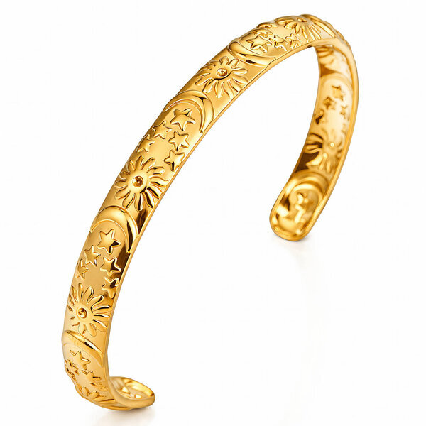 "Crescent And Sun" PVD Gold-Plated Steel Bracelet - Intensity