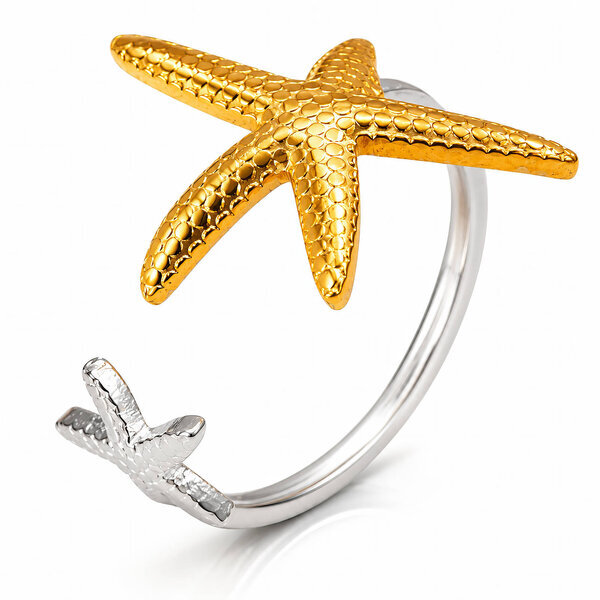 "Starfish" Ring, 18K Gold Plated Steel