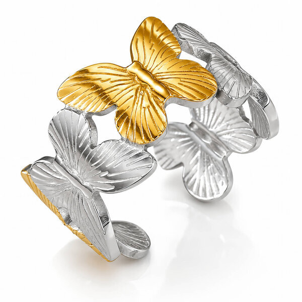 "Butterflies" Ring, 18K Gold Plated Steel