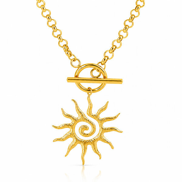 "Sun" Necklace, 18K Gold Plated Steel
