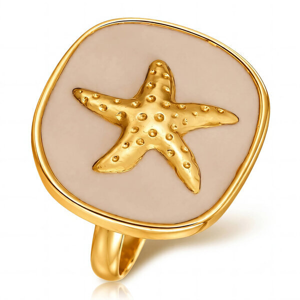 "Starfish" Ring, 18K Gold Plated Steel
