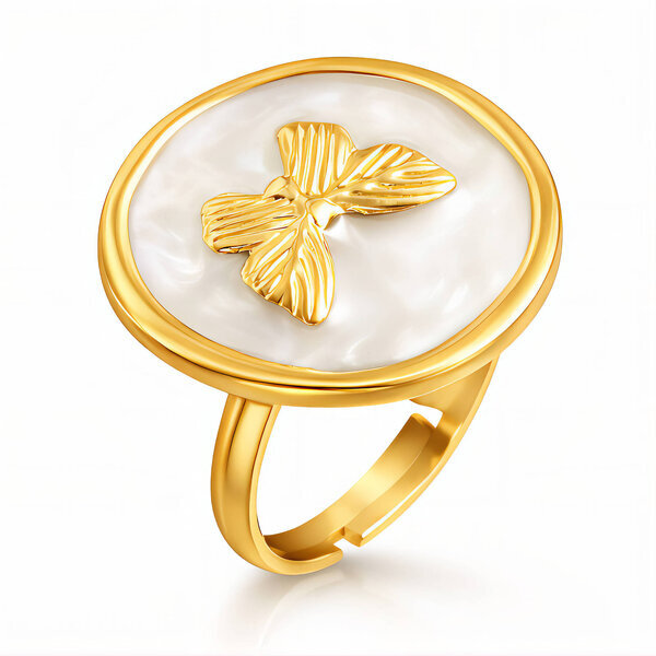 "Butterfly" Ring, 18K Gold Plated Steel